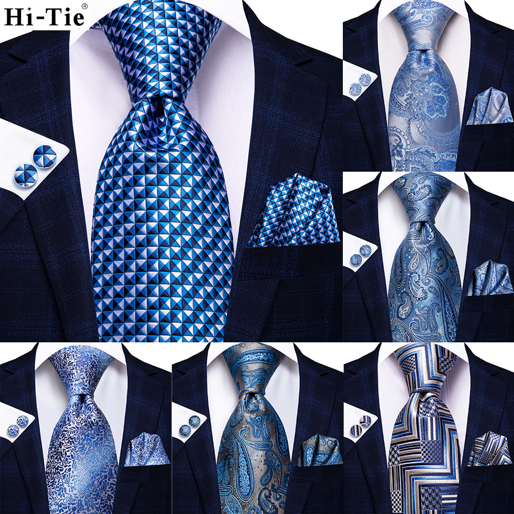 Silk Tie Striped - الرجال الأزرق الفاتح منقوشة بيزلي الحرير
