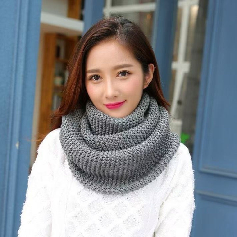 Infinity Scarf Knit - وشاح دائري بلون موحد، قابل للتنفس،
