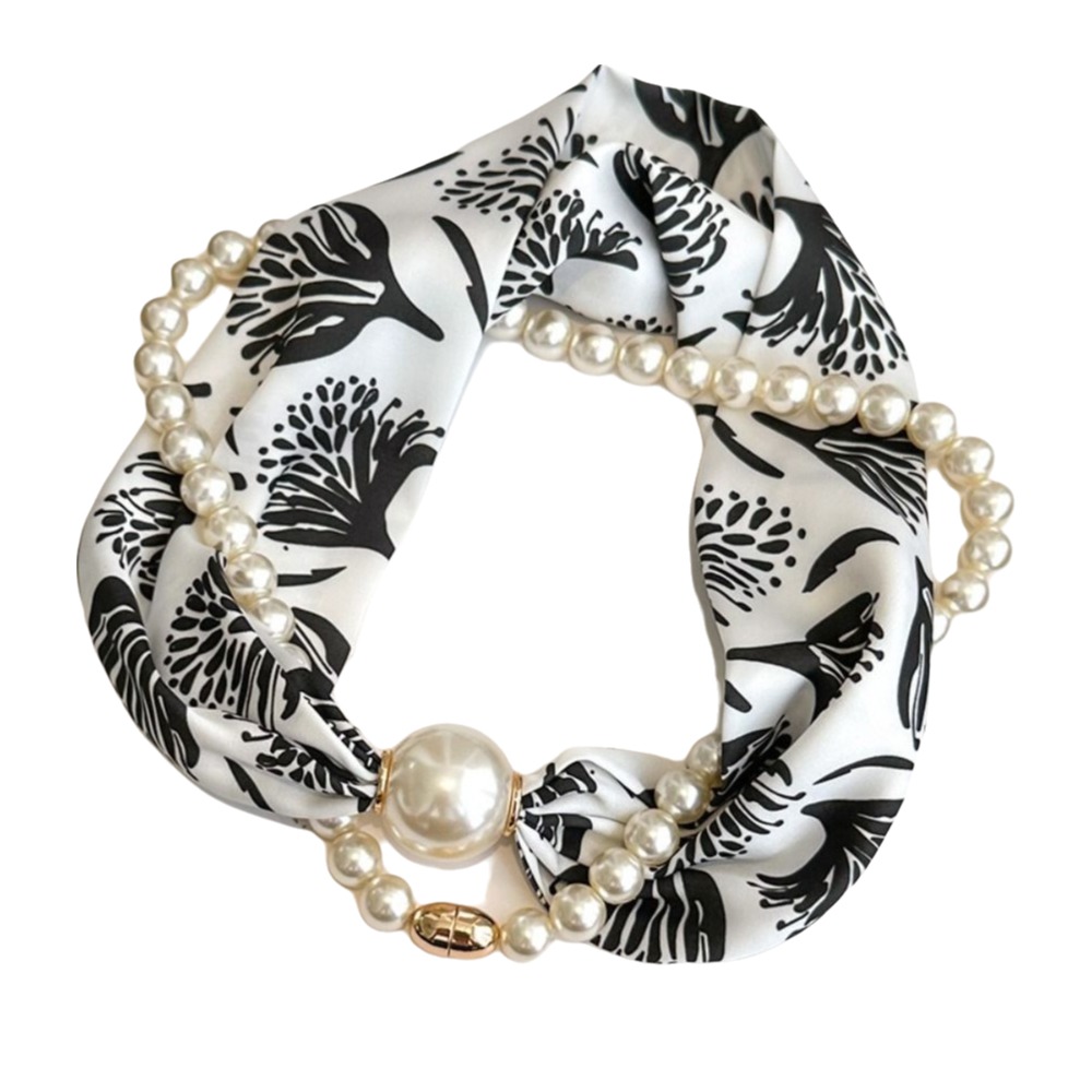 Ascot Neck Scarf - وشاح حريري مغناطيسي مزين باللؤلؤ، مشبك